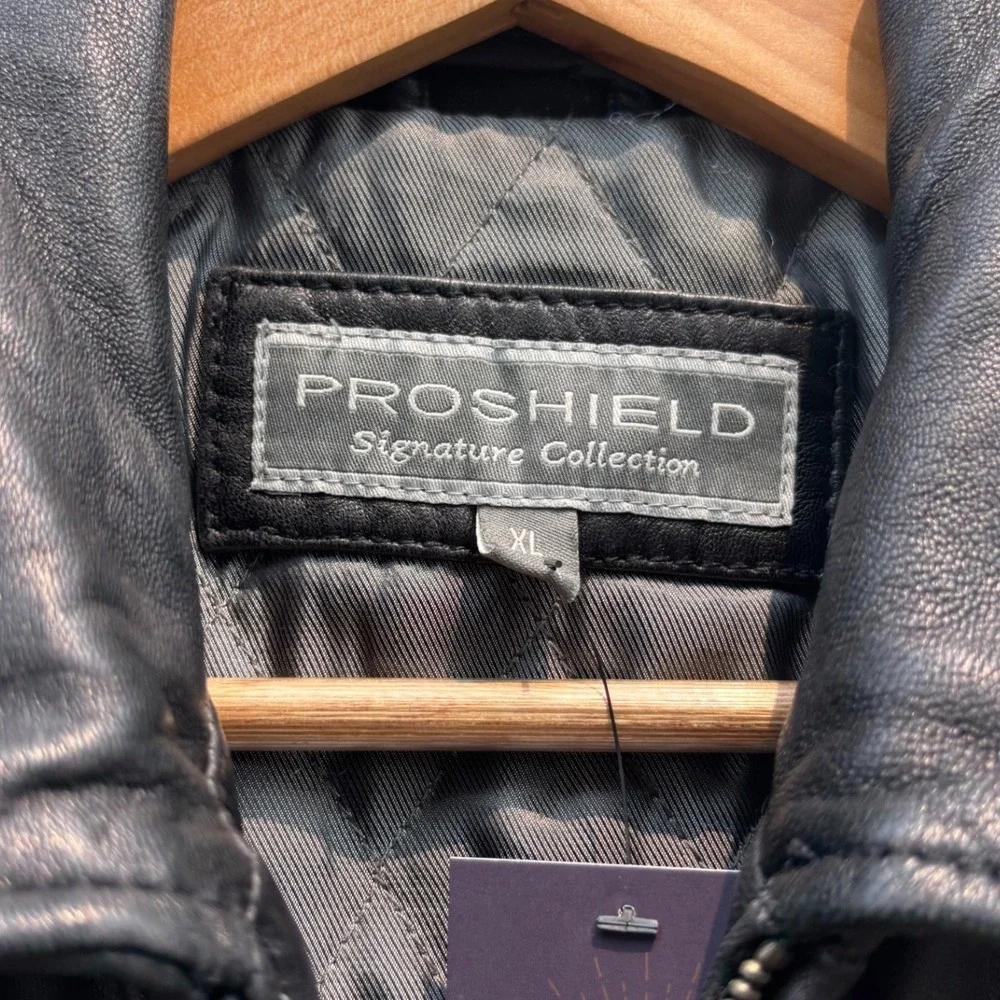 Proshield Signature Collection Black Genuine Leather Jacket XL Mens Vintage Zip